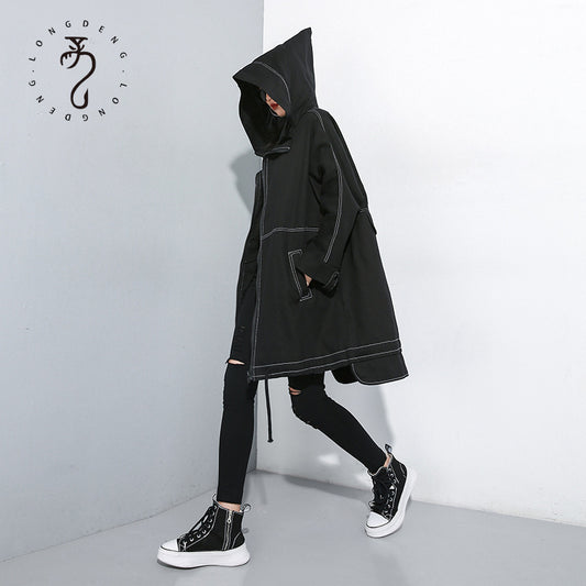 Black Personality Long Sleeves Hoodies Overcoats for Women