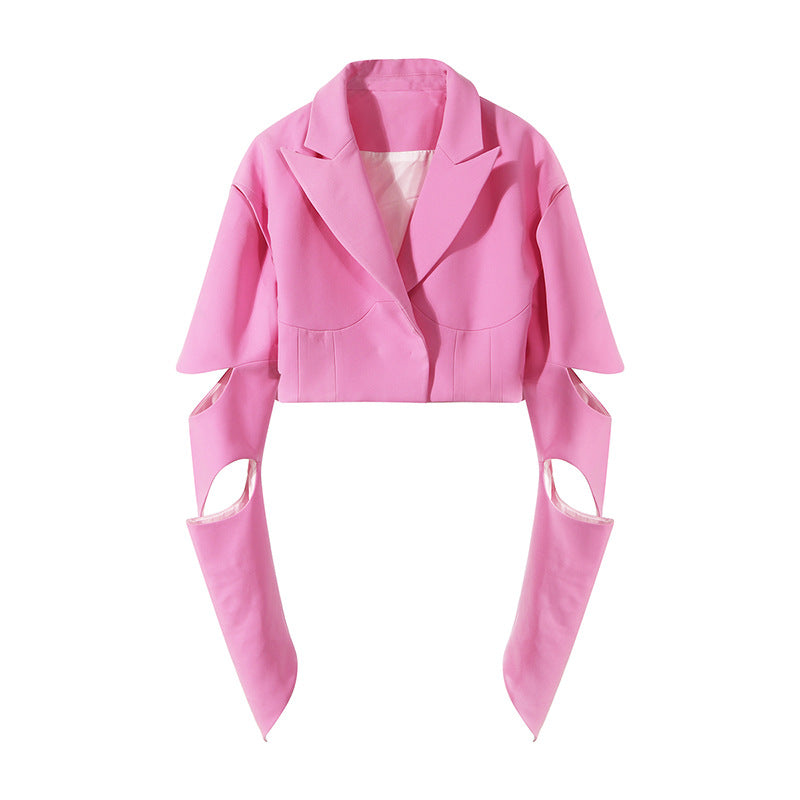 Designed Irregular Hollow Out Long Sleeves Short Blazers