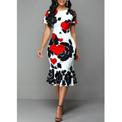 Sexy Round Neck Floral Print Bodycon Sheath Dresses