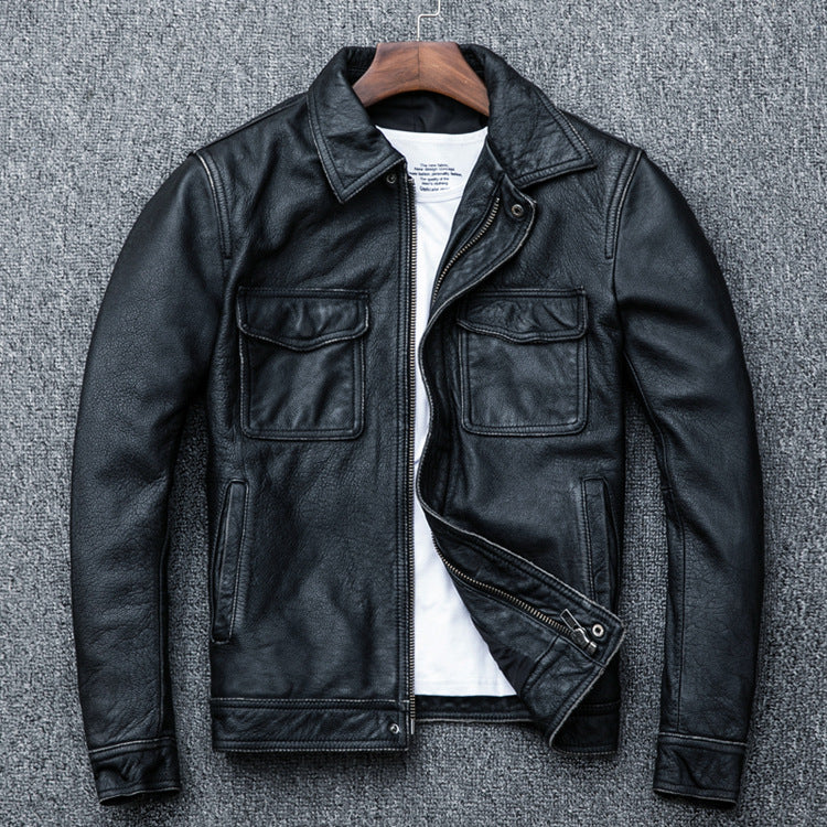 Vintage Motorcycle Cowhide Leather Jackets for Men