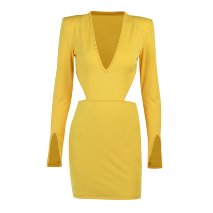 Women Sexy V Neck Midriff Long Sleeves Dresses