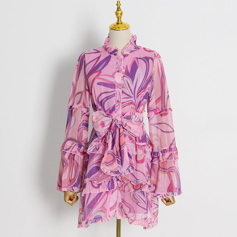 Elegant Ruffled Long Sleeves Short Dresses