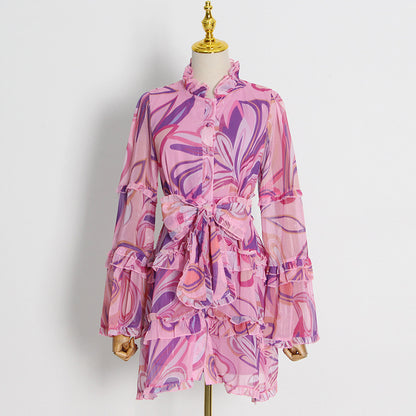 Elegant Ruffled Long Sleeves Short Dresses