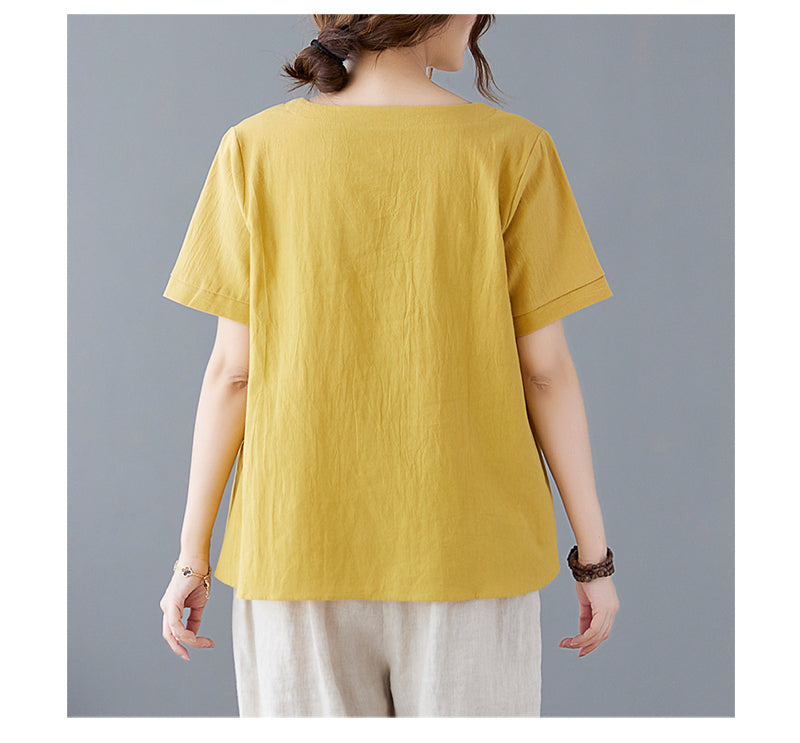 Casual Linen Short Sleeves Women Blouses