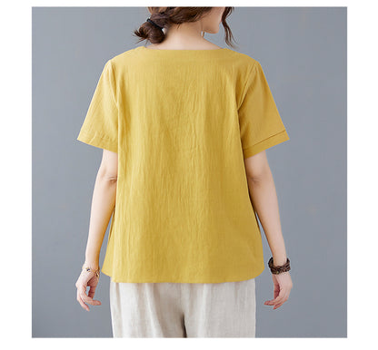 Casual Linen Short Sleeves Women Blouses