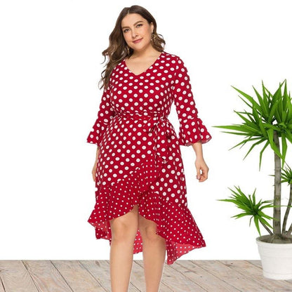 Summer Polk Dot Print Plus Sizes Dresses-STYLEGOING
