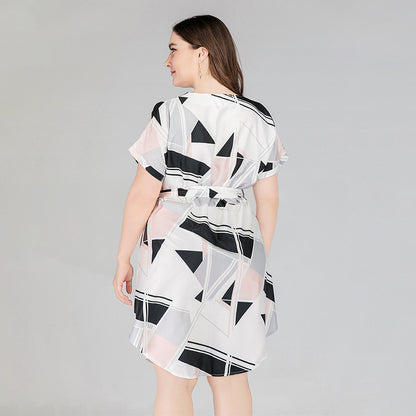 Summer Geometry Print Short Sleeves Plus Sizes Dresses