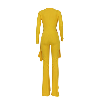 Sexy Yellow Fake Two Pieces Women Jumpsuits