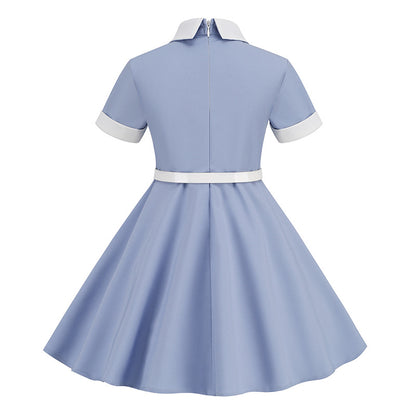 Vintage Short Sleeves Kids Dresses with Belt