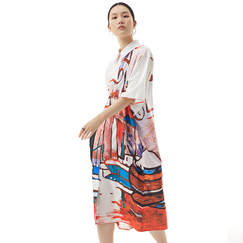 Summer Graffit Designed Casual Long Sleeves Shirts