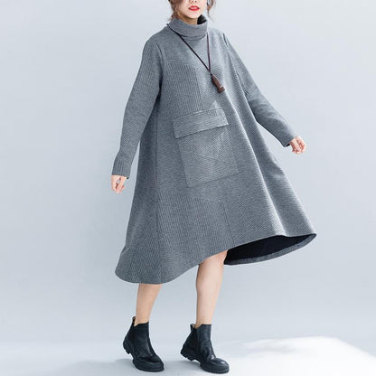 Vintage High Neck Women Winter Irregular Fall Dresses-STYLEGOING