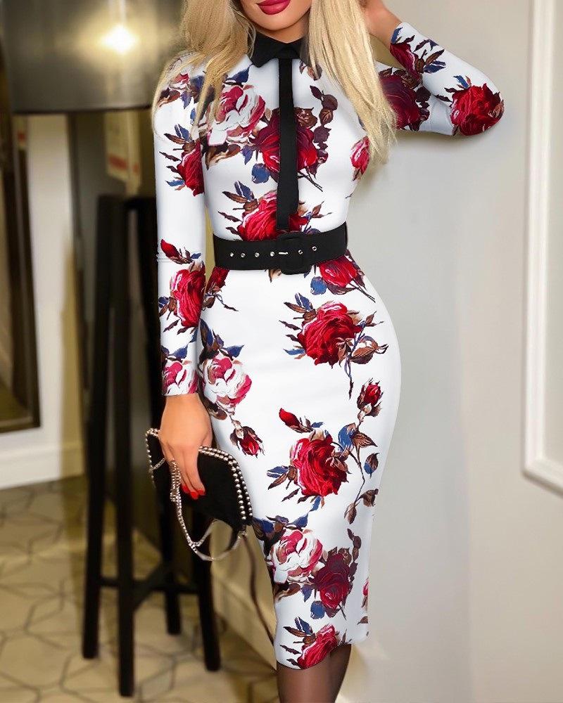 Sexy Long Sleeves Midi Length Dresses with Belt