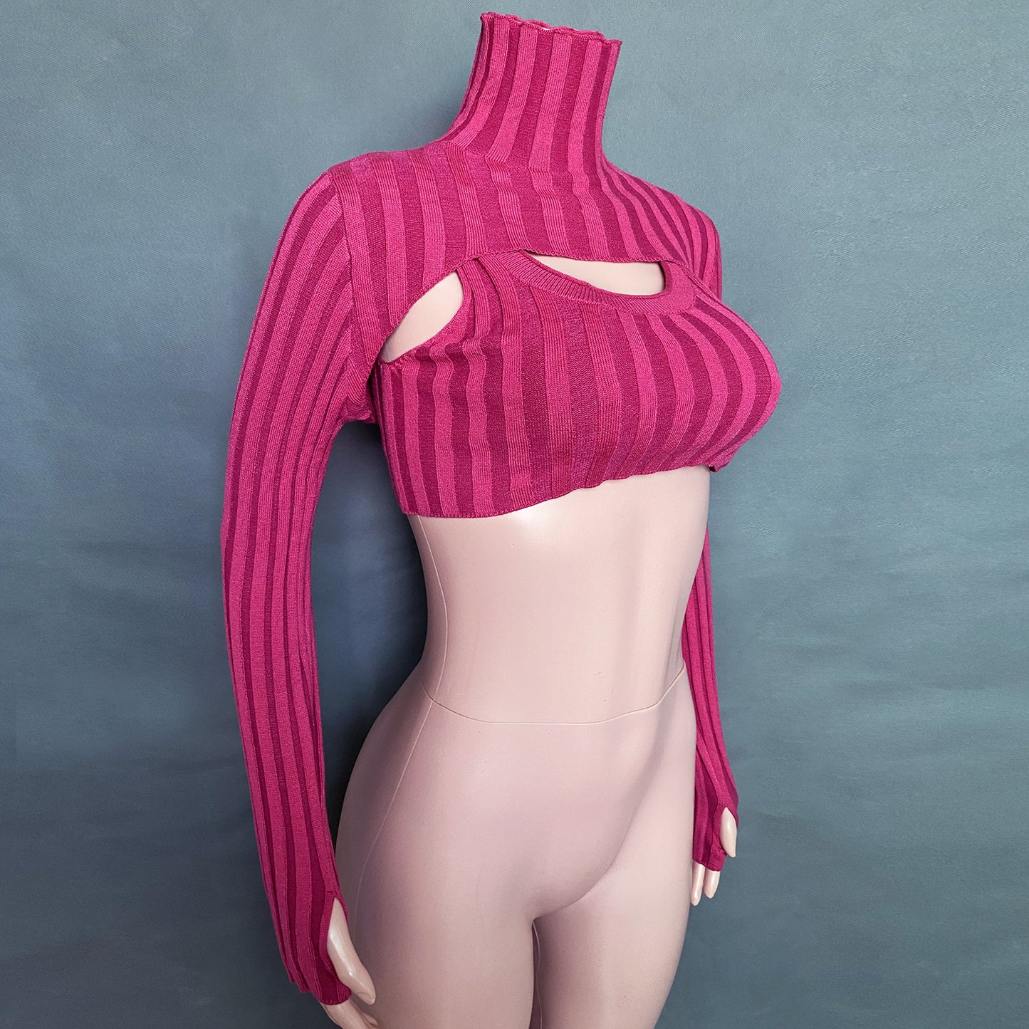 Sexy High Neck Knitting Women Short Tops Suits