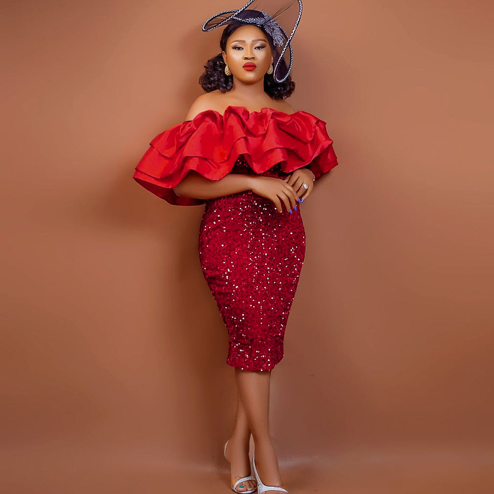 Sexy Red Sequined Strapless Women Party Dresses
