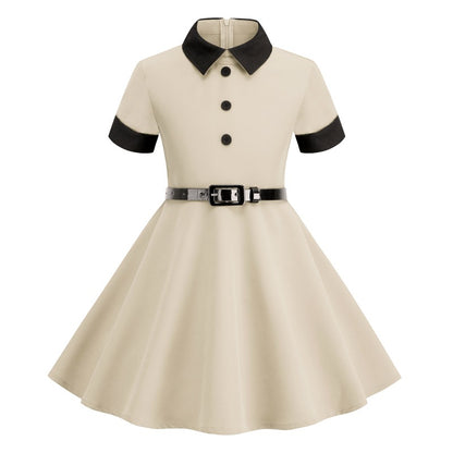 Vintage Short Sleeves Kids Dresses with Belt