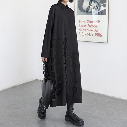 Women Long Sleeves Loose Hollow Out Long Dresses-STYLEGOING