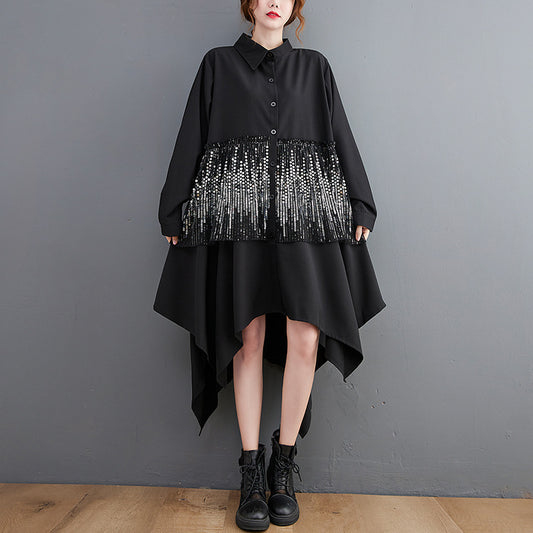 Black Irregular Plus Sizes Long Cozy Dresses
