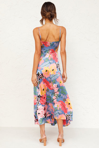 Sweety Summer Floral Print Sleeves Long Dresses