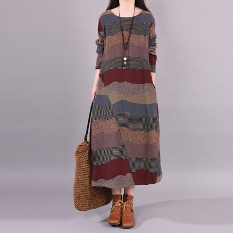 Vintage Linen Long Sleeves Women Cozy Dresses