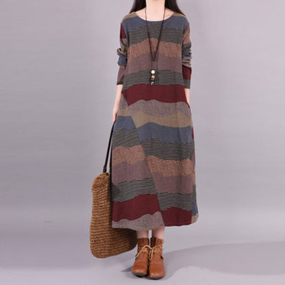 Vintage Linen Long Sleeves Women Cozy Dresses