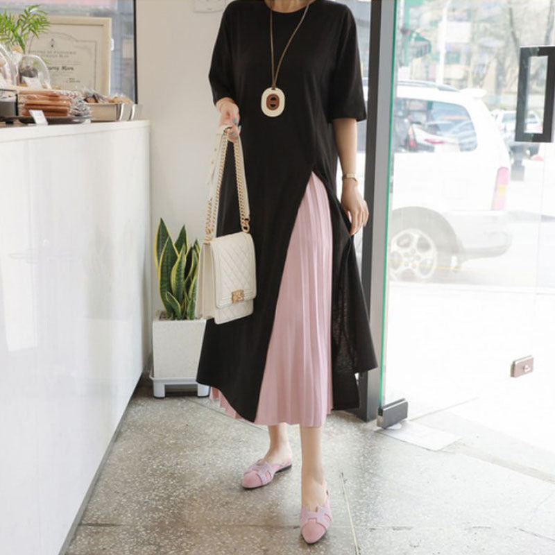 Summer Casual Split Front Short Sleeves Long T Shirts for Women