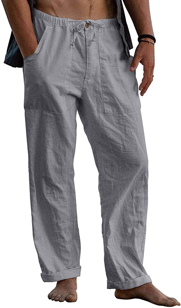 Casual Linen Men's Summer Beach Pants with Elastic Waist