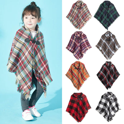 Winter Plaid Cloak Capes for Kids