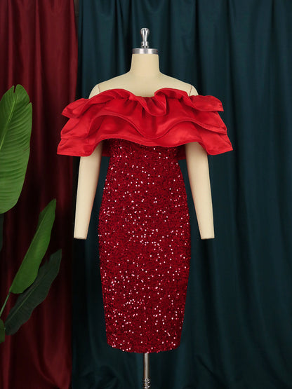 Sexy Red Sequined Strapless Women Party Dresses