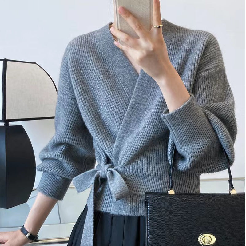 Vintage V Neck Knitted Short Sweaters