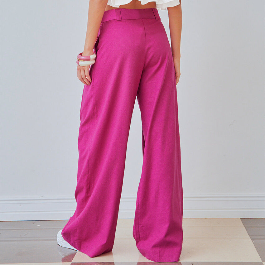 Rose Red High Waist Wide Legs Pants for Women