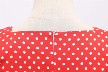 Short Sleeve Square Neckline Print Dot Dresses-STYLEGOING
