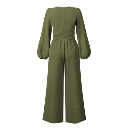 Sexy Long Sleeves Tops & Wide Legs Pants Women Suits