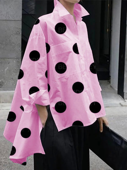 Casual Dot Print Cotton Loose Shirts for Women