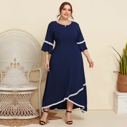 Asymmetrical Designed Blue Women Plus Sizes Dresses