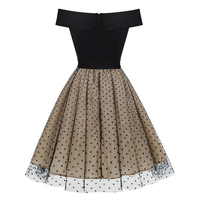 Vintage Off The Shoulder Polka Dot Dresses