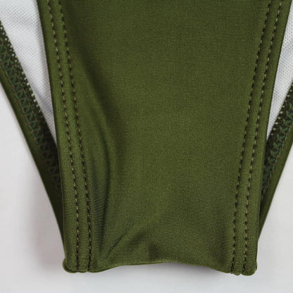 Army Green High Waist Ruffled Bikini-STYLEGOING