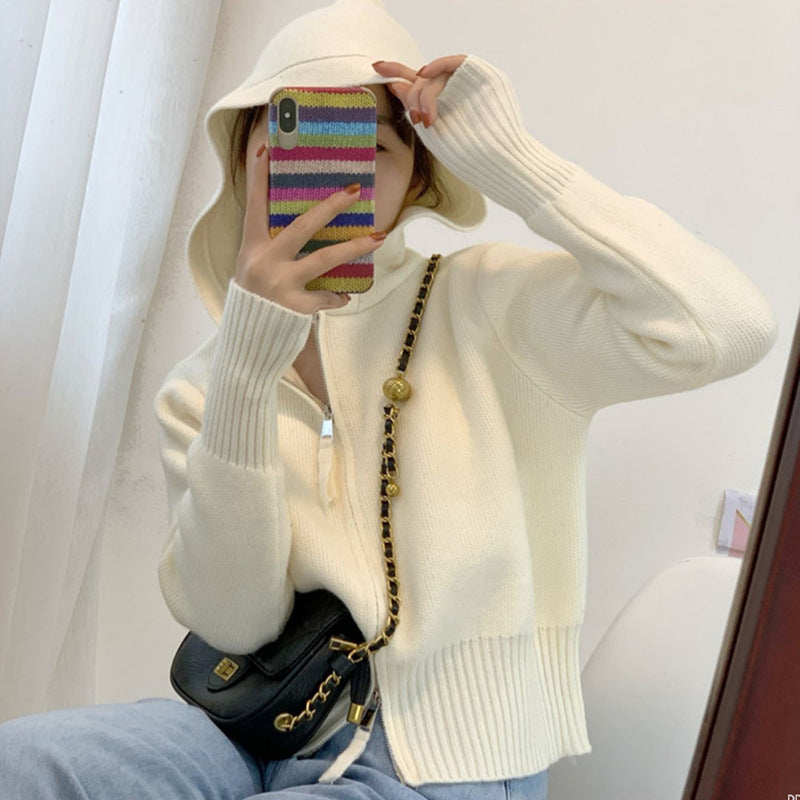 Casual Double Zipper Knitting Hoodies Sweaters