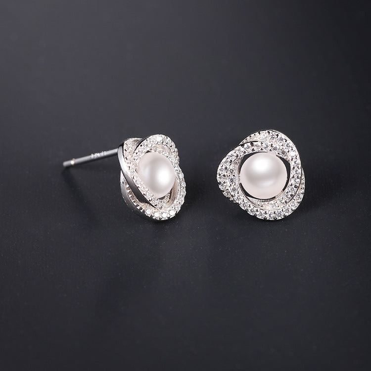 Desined Pearl Sterling Silver Earrings Studs for Women