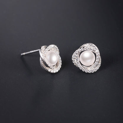 Desined Pearl Sterling Silver Earrings Studs for Women