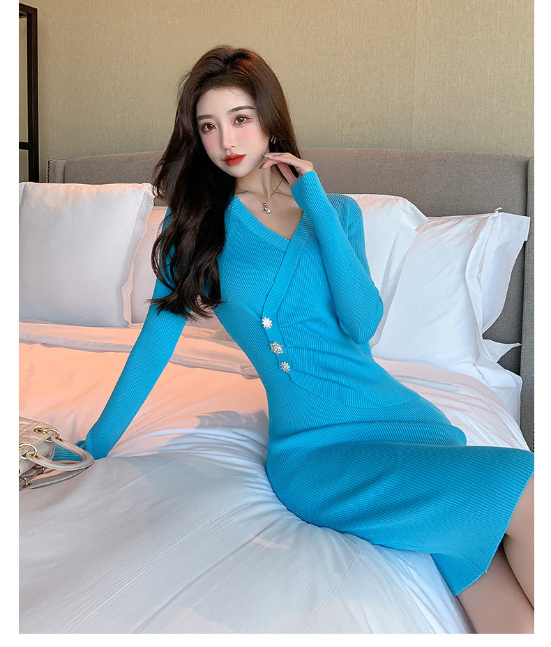 Sexy V Neck Knitted Tight Dresses