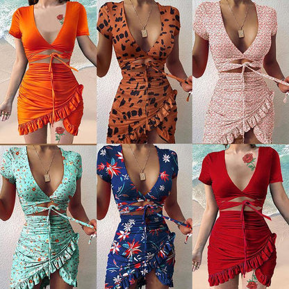 Sexy V-neck Irregular Tight Mini Dresses-STYLEGOING