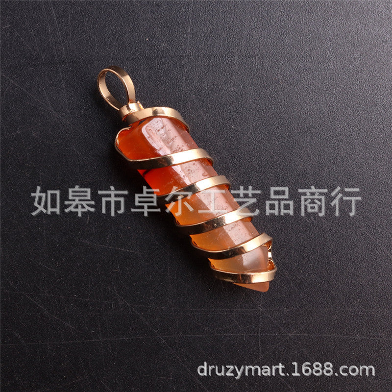 Handmade Carnelian Metal Wire Circled Pendant
