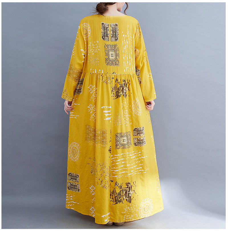 Women Yellow Plus Sizes Long Cozy Dresses