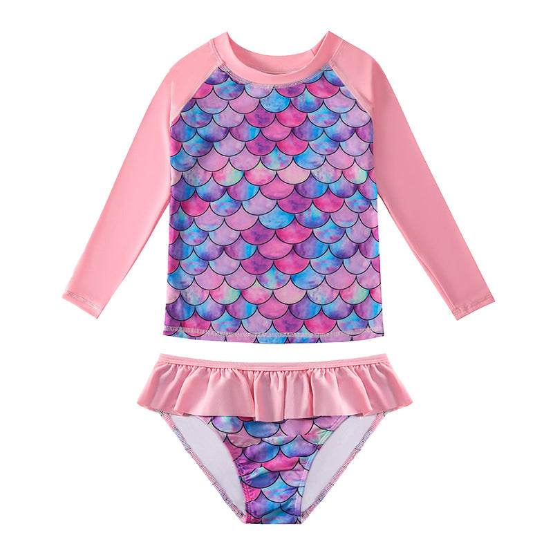 3D Fish Scale Design Two Pieces Swimsuits for Girls