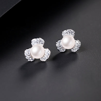 Desined Pearl Sterling Silver Earrings Studs for Women