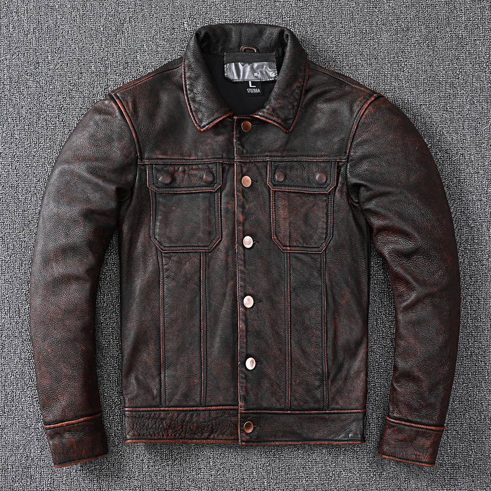 Vintage Cowhide Leather Overcoats Jackets for Men