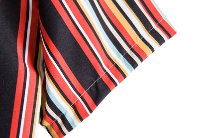 Red Striped Summer Casual Men's Short Sleeve Shirts