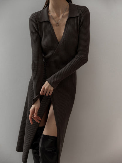 Sexy Polo Neckline Tight Knitted Dresses