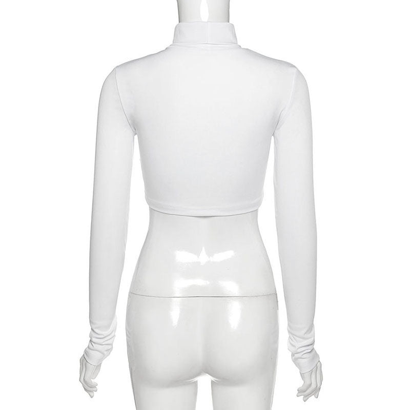 Sexy Long Sleeves High Neck Middriff Baring Women Tops