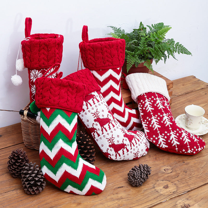 Merry Christmas Knitting Elk Design Stocking Gift Bags 4pcs/Set